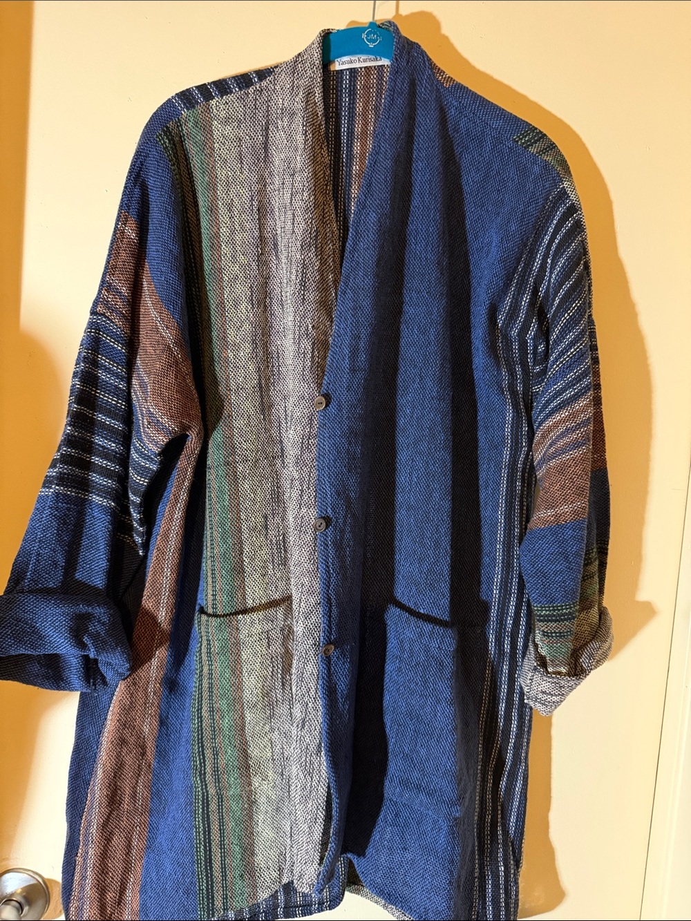 YASUKO KURISAKA Jacket Womens One Size Striped Art to Wear Lagenlook Handwoven
